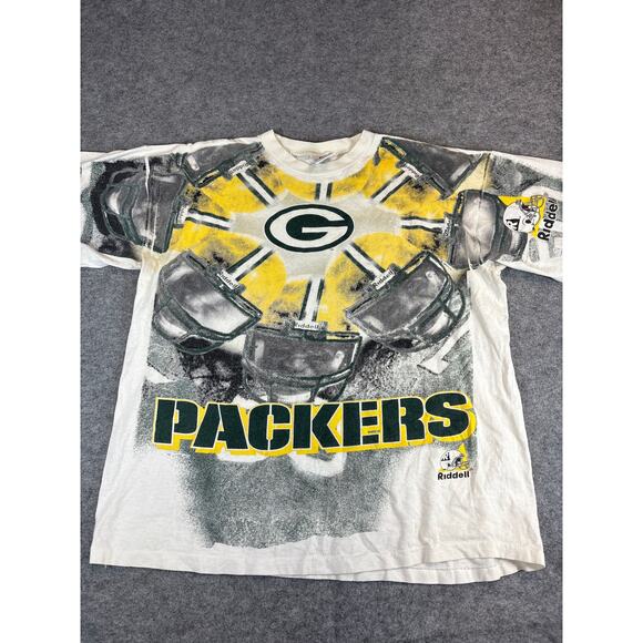 VINTAGE NFL Green Bay Packers Riddell Shirt Mens XL White Single Stitch Tee - Picture 1 of 4